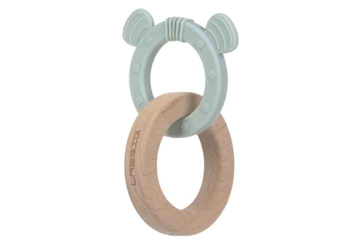 Teether Ring 2in1 Wood/Silikone Little Chums dog